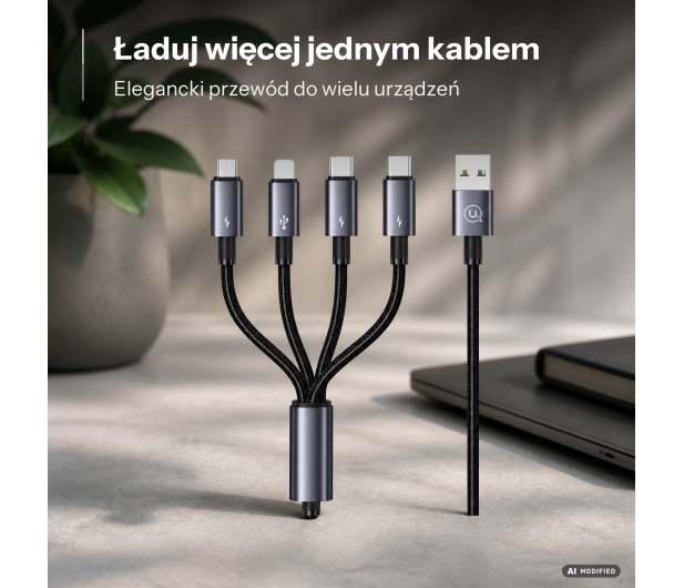 USAMS Kabel 4w1 2xUSB-C/Lightning/MicroUSB 15W 1,2m Aluminum - 1569021 - zdjęcie 2